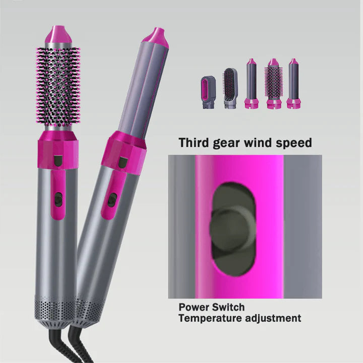 5-in-1 Ceramic Hot Air Brush Styler – Blow Dry, Curl & Straighten