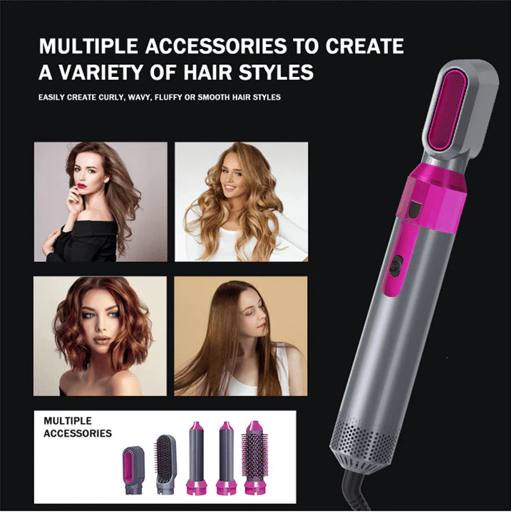 5-in-1 Ceramic Hot Air Brush Styler – Blow Dry, Curl & Straighten