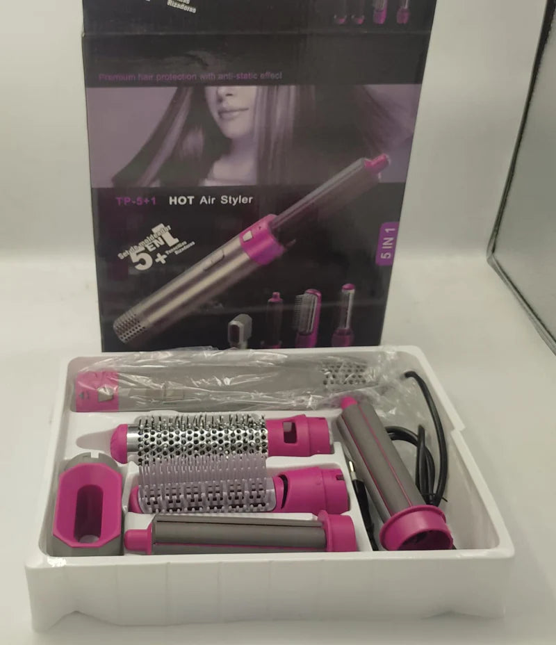 5-in-1 Ceramic Hot Air Brush Styler – Blow Dry, Curl & Straighten