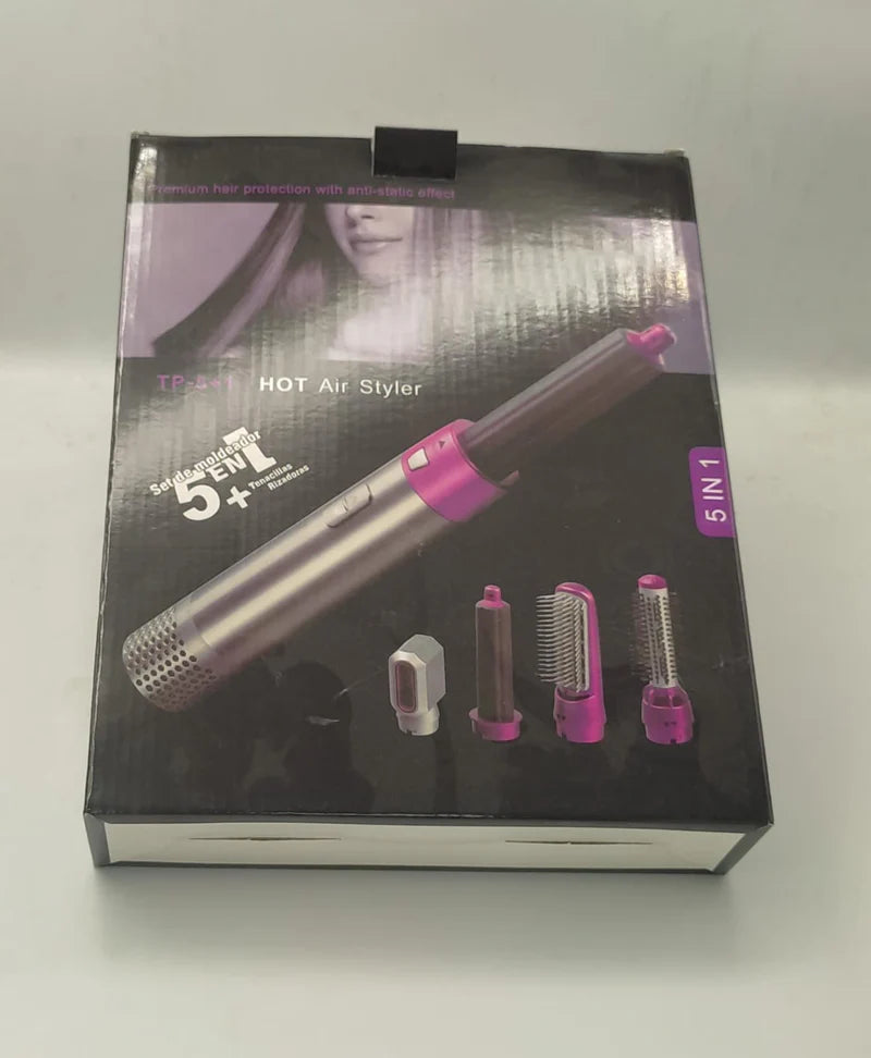 5-in-1 Ceramic Hot Air Brush Styler – Blow Dry, Curl & Straighten