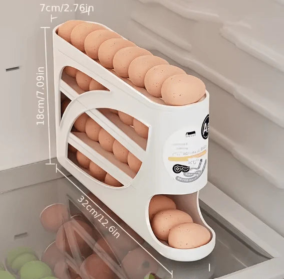 Rolling Egg Dispenser Rack – 3-Tier Auto-Roll Organizer
