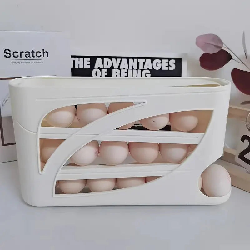 Rolling Egg Dispenser Rack – 3-Tier Auto-Roll Organizer