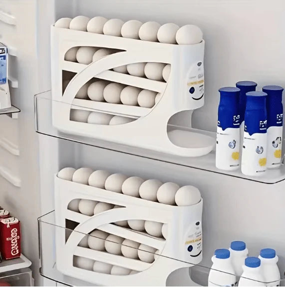 Rolling Egg Dispenser Rack – 3-Tier Auto-Roll Organizer