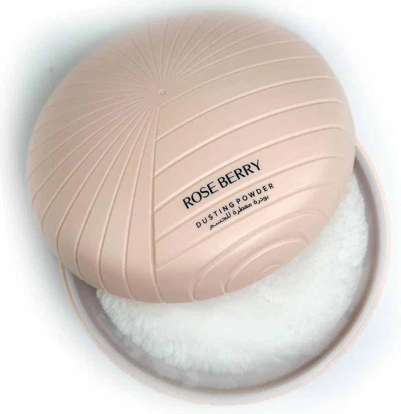 Rose Berry Luxury Dusting Powder – Silky Floral Body Powder with Puff (200g)